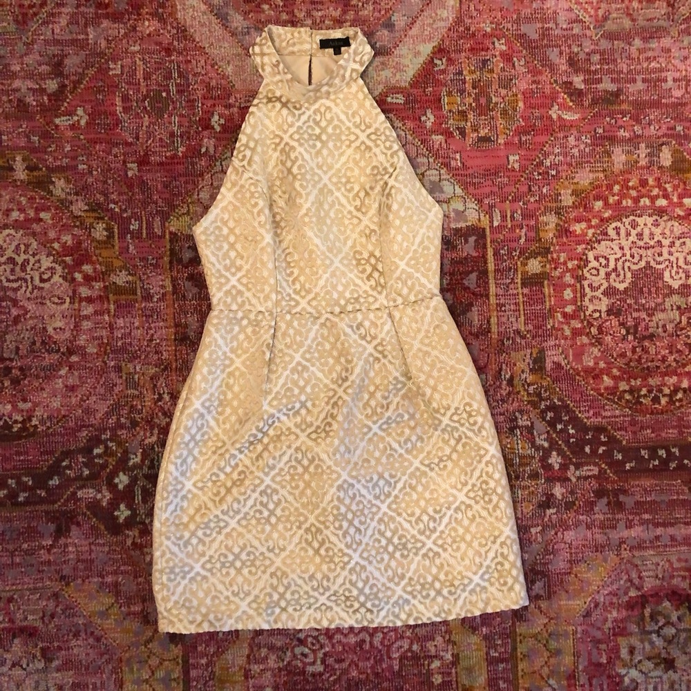 Aakaa gold and white cocktail dress